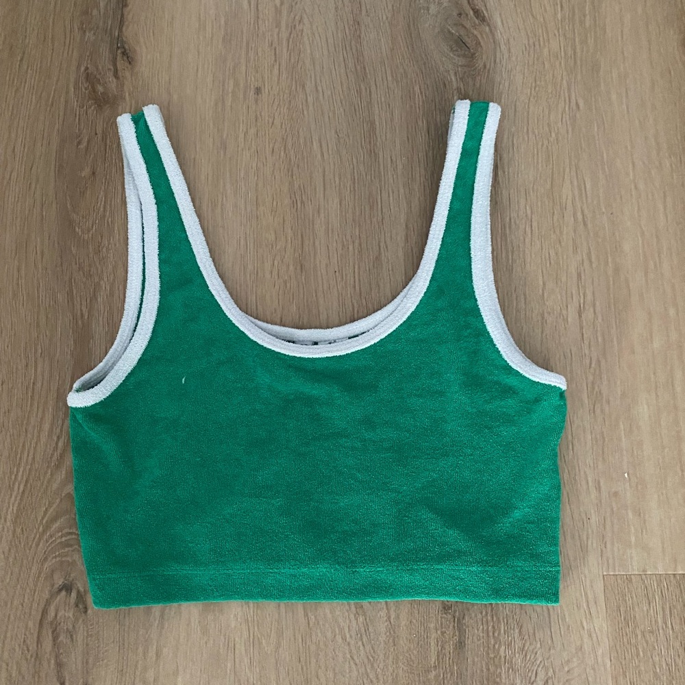 H&M green/white terry cloth crop top